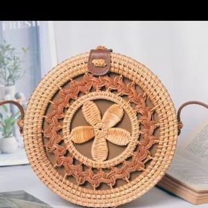 Woven Rattan Round Straw Shoulder Bag